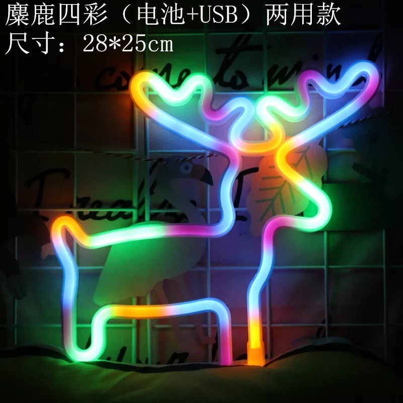 led flexible shaped reindeer Christmas sika deer dual-purpose battery +USB night light wall decoration InS-style neon light strip detail image 1