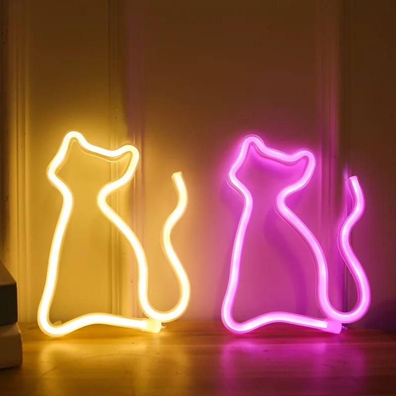 led neon cat-shaped lights, night lights, colored lights, popular pet stores, USB interface, battery model, dual-purpose detail image 1