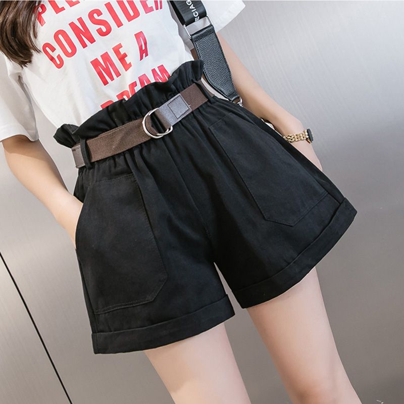 Korean-style high-waisted slimming shorts with loose and tight waists, versatile casual shorts, summer women's flower-patterned waist, rolled edges, wide-leg four-quarter pants Application Scenario