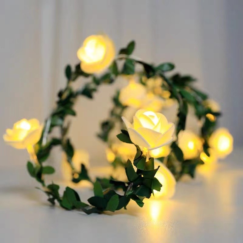 led rattan leaf and vine rose small colored lights, pastoral decoration, Christmas party, festival embellishment, desk light string, ins style, 2-meter 10-lamp battery box detail image 1
