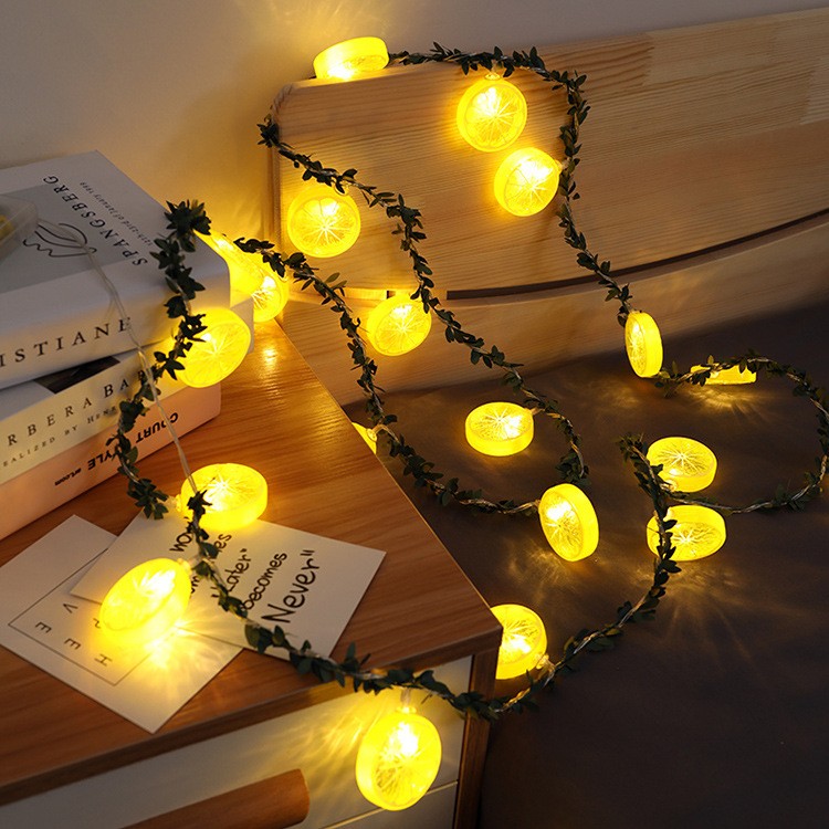 led wicker leaf and vine lemon small colorful lights, pastoral decoration, Christmas party, festival embellishment, desk light string, ins style, 2-meter 10-light battery box detail image 1