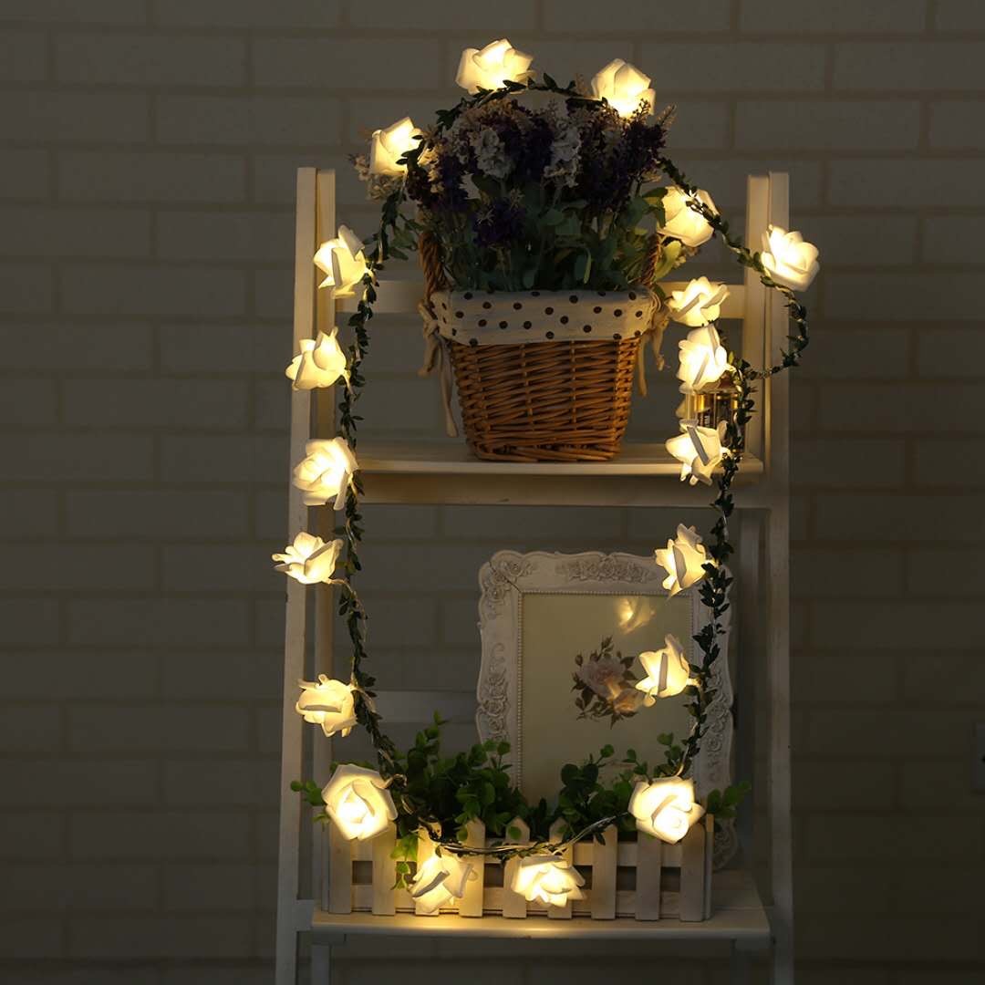 led vine, leaf and rattan, large rose, small colored lights, pastoral decoration, Christmas party, festival embellishment, desk light string, ins style, 2-meter 10-light, battery box detail image 2
