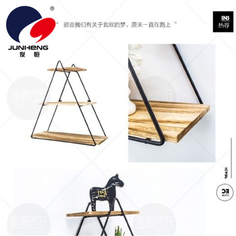 三角铁艺木质折叠书架置物架复古实木板壁挂架创意墙壁隔板详情6