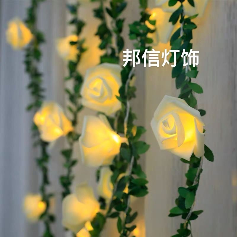led vine, leaf and rattan, large rose, small colored lights, pastoral decoration, Christmas party, festival embellishment, desk light string, ins style, 2-meter 10-light, battery box