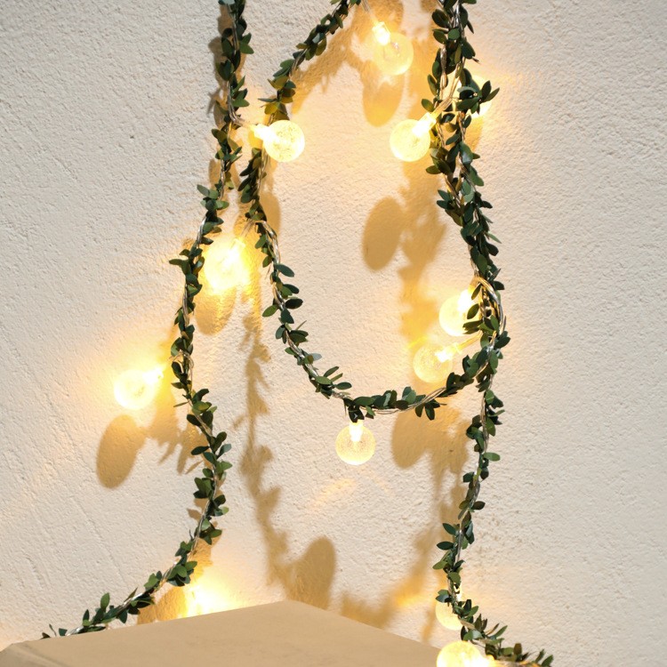 led rattan leaf and rattan crystal ball small color light, pastoral decoration, Christmas party, festival embellishment, desk light string, ins style, 2-meter 10-light, battery box detail image 1