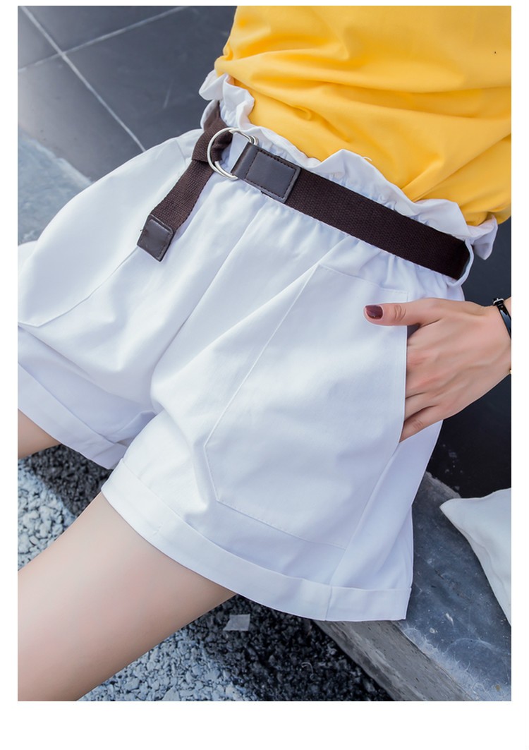 Korean-style high-waisted slimming shorts with loose and tight waists, versatile casual shorts, summer women's flower-patterned waist, rolled edges, wide-leg four-quarter pants detail image 3