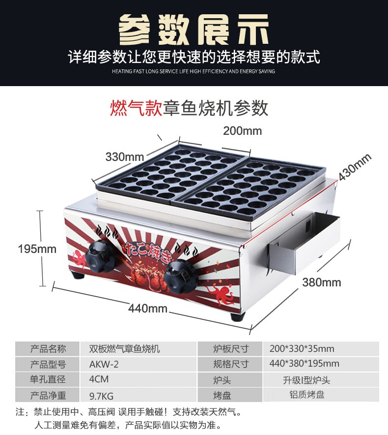 章鱼小丸子机器商用虾扯蛋章鱼烧机双板烤盘电热/燃气鱼丸炉详情图4
