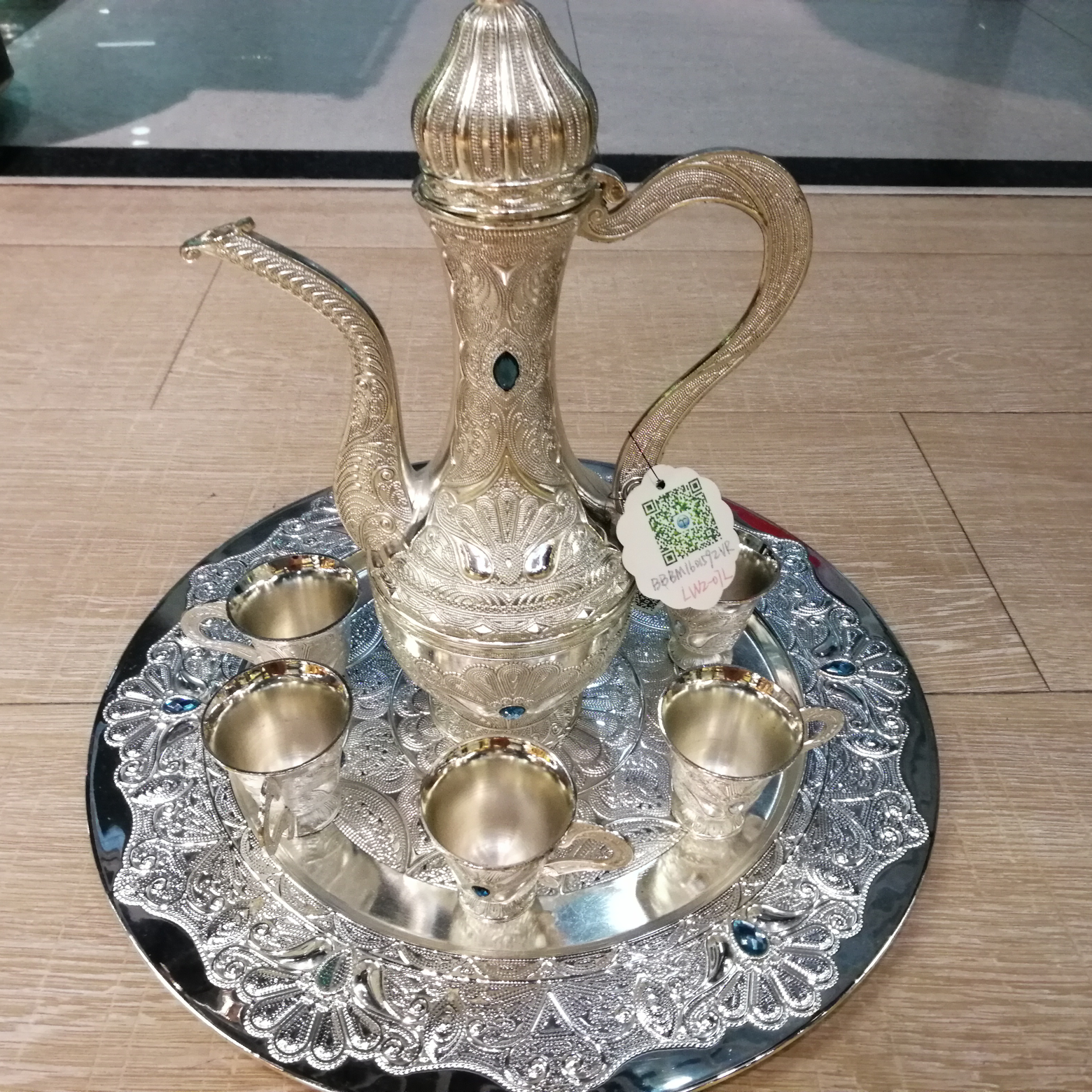 优质银色蓝钻酒壶酒杯8件套（大号）