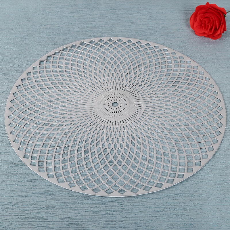 欧式西餐垫 圆形风扇花型PVC镂空餐桌垫 纯色隔热免洗易打理杯垫详情图9