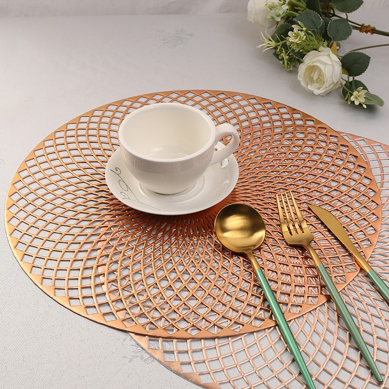 欧式西餐垫 圆形风扇花型PVC镂空餐桌垫 纯色隔热免洗易打理杯垫详情4