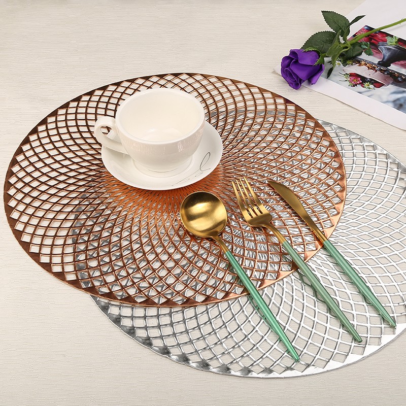 欧式西餐垫 圆形风扇花型PVC镂空餐桌垫 纯色隔热免洗易打理杯垫详情1