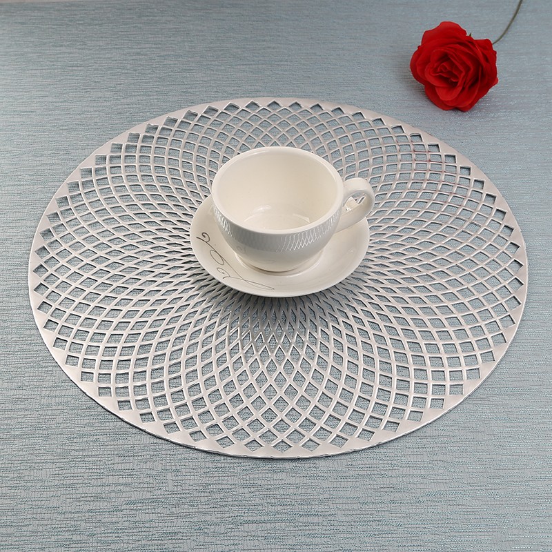 欧式西餐垫 圆形风扇花型PVC镂空餐桌垫 纯色隔热免洗易打理杯垫详情2