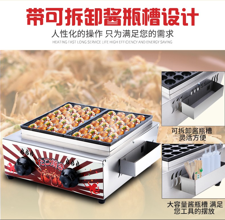 章鱼小丸子机器商用虾扯蛋章鱼烧机双板烤盘电热/燃气鱼丸炉详情图1