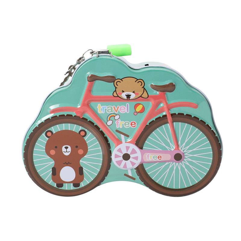DME010 Cute Piggy Bank, Custom cartoon bicycle, birthday gift, tinplate piggy bank, children's piggy bank Application Scenario