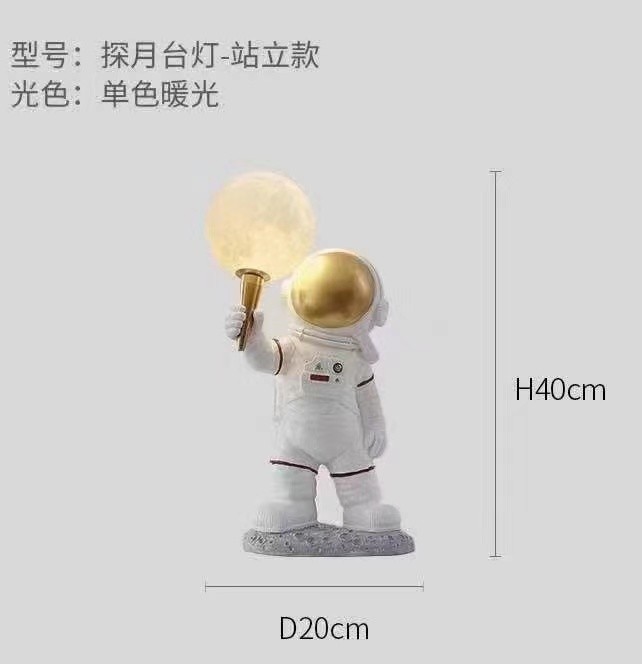 宇航员儿童房台灯卧室床头书桌创意小夜灯月球装饰网红太空人壁灯