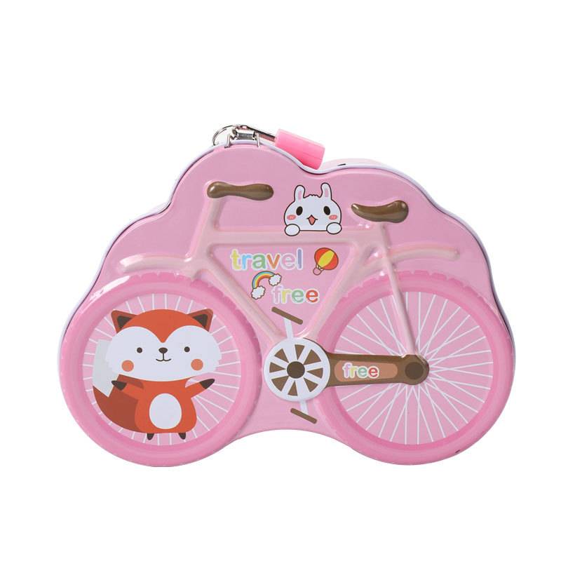 DME010 Cute Piggy Bank, Custom cartoon bicycle, birthday gift, tinplate piggy bank, children's piggy bank Specification drawing