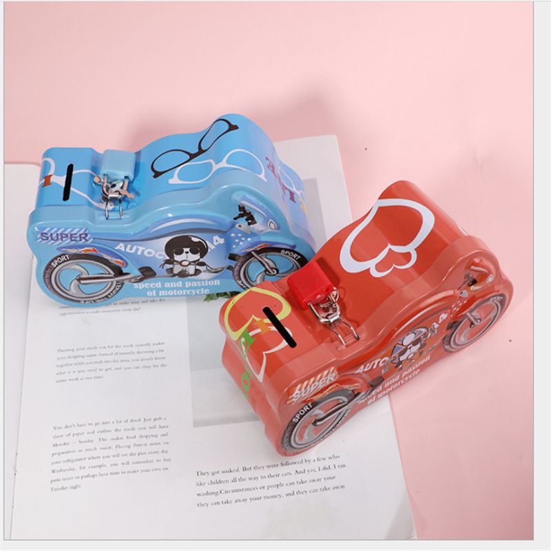 DME026 Little Motorcycle Cartoon Piggy Bank, children's creative piggy bank, custom tinplate box, school gift manufacturer wholesale piggy bank details Picture