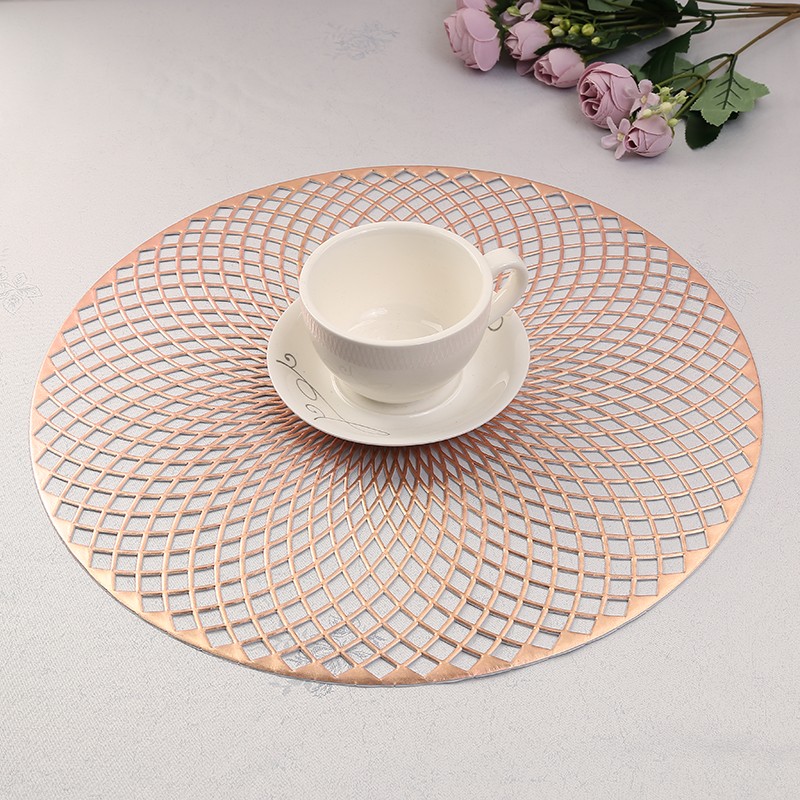 欧式西餐垫 圆形风扇花型PVC镂空餐桌垫 纯色隔热免洗易打理杯垫详情7
