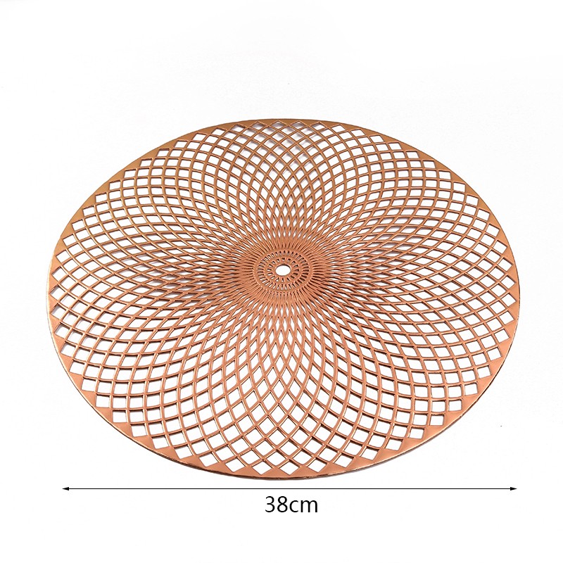 欧式西餐垫 圆形风扇花型PVC镂空餐桌垫 纯色隔热免洗易打理杯垫详情9