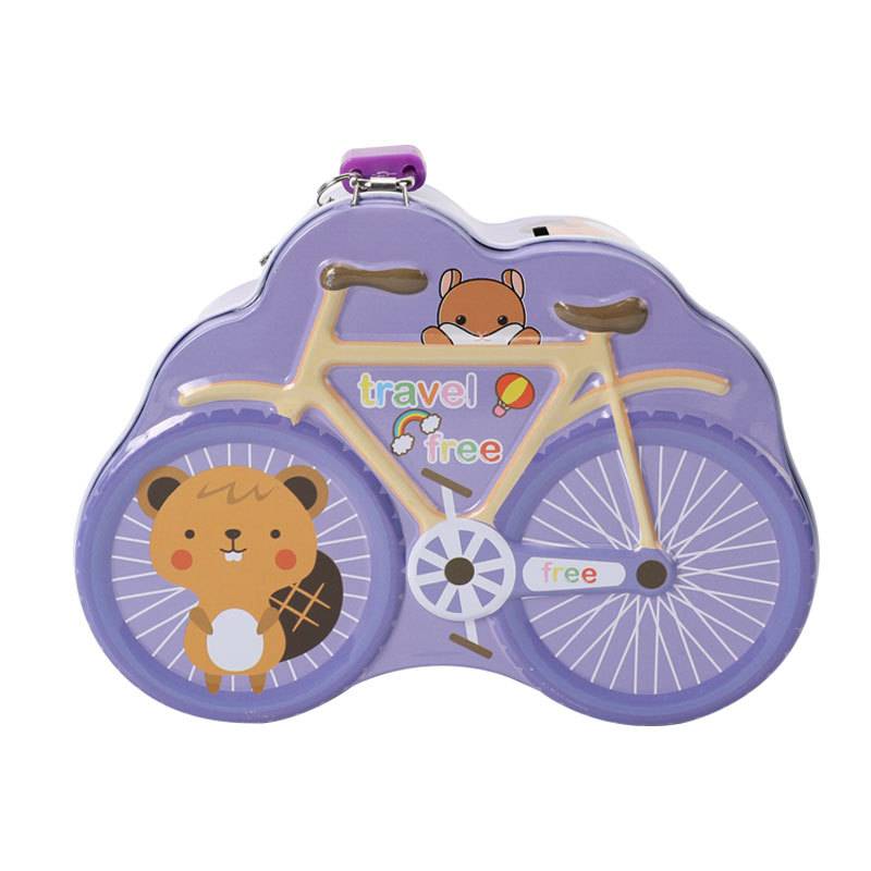 DME010 Cute Piggy Bank, Custom cartoon bicycle, birthday gift, tinplate piggy bank, children's piggy bank details Picture