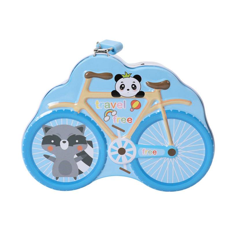 DME010 Cute Piggy Bank, Custom cartoon bicycle, birthday gift, tinplate piggy bank, children's piggy bank Item Picture