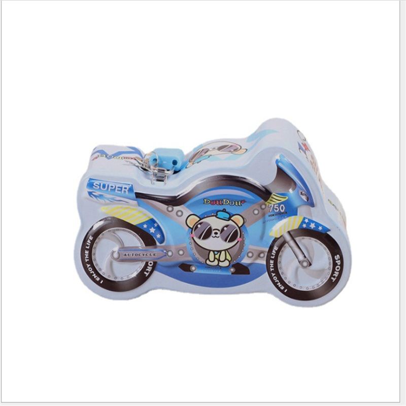 DME026 Little Motorcycle Cartoon Piggy Bank, children's creative piggy bank, custom tinplate box, school gift manufacturer wholesale piggy bank Item Picture