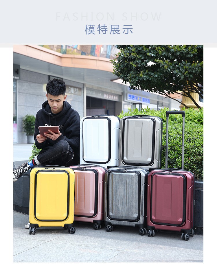 日本高品质前开口登机拉杆箱飞机轮学生行李箱带USB插口详情1