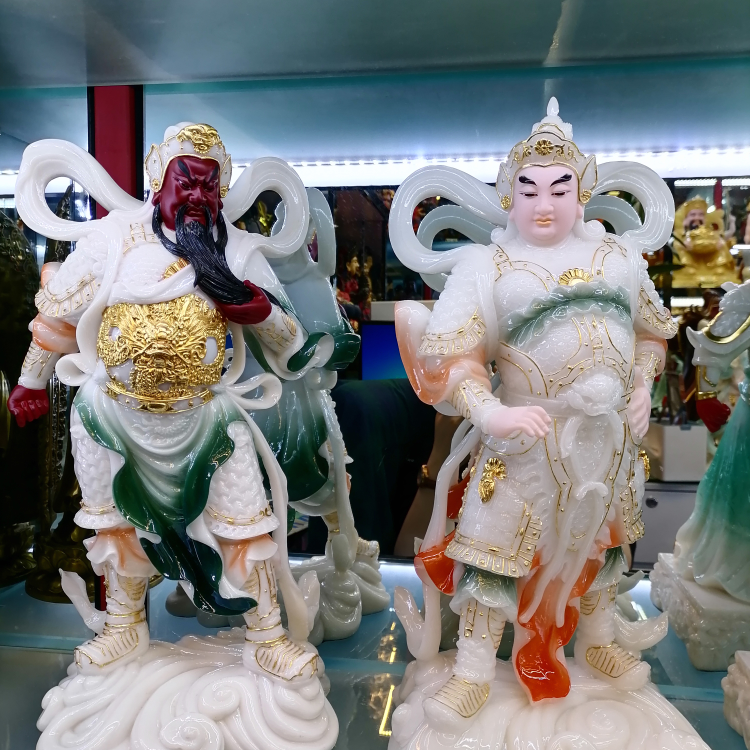 紫竹莲汉白玉韦陀伽蓝48厘米佛像居家风水摆件