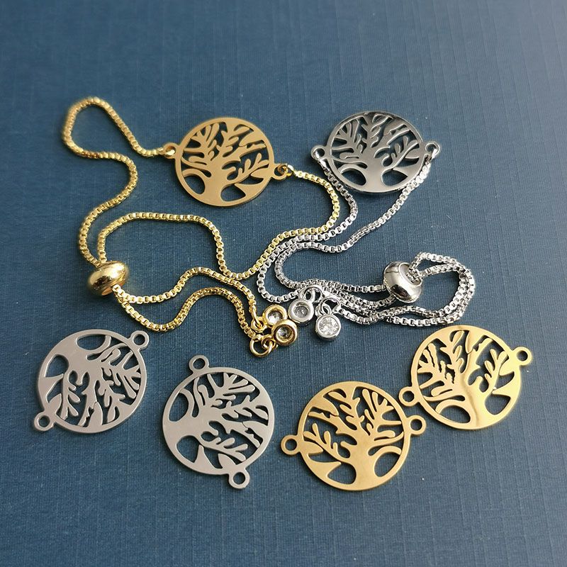 Factory wholesale personalized European and American style golden hollowed-out life tree pattern double-hole connection bracelet necklace accessories Item Picture