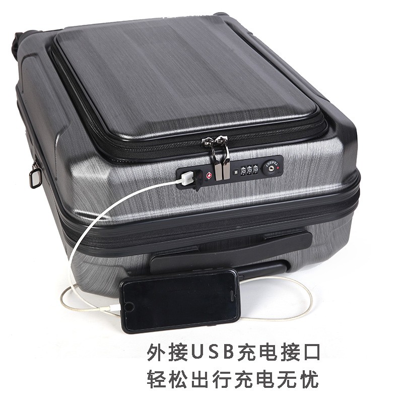 日本高品质前开口登机拉杆箱飞机轮学生行李箱带USB插口详情16