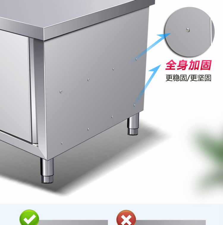 Stainless steel workbench, kitchen-specific sliding door, operation counter, loading counter, household and commercial storage cabinet detail image 3