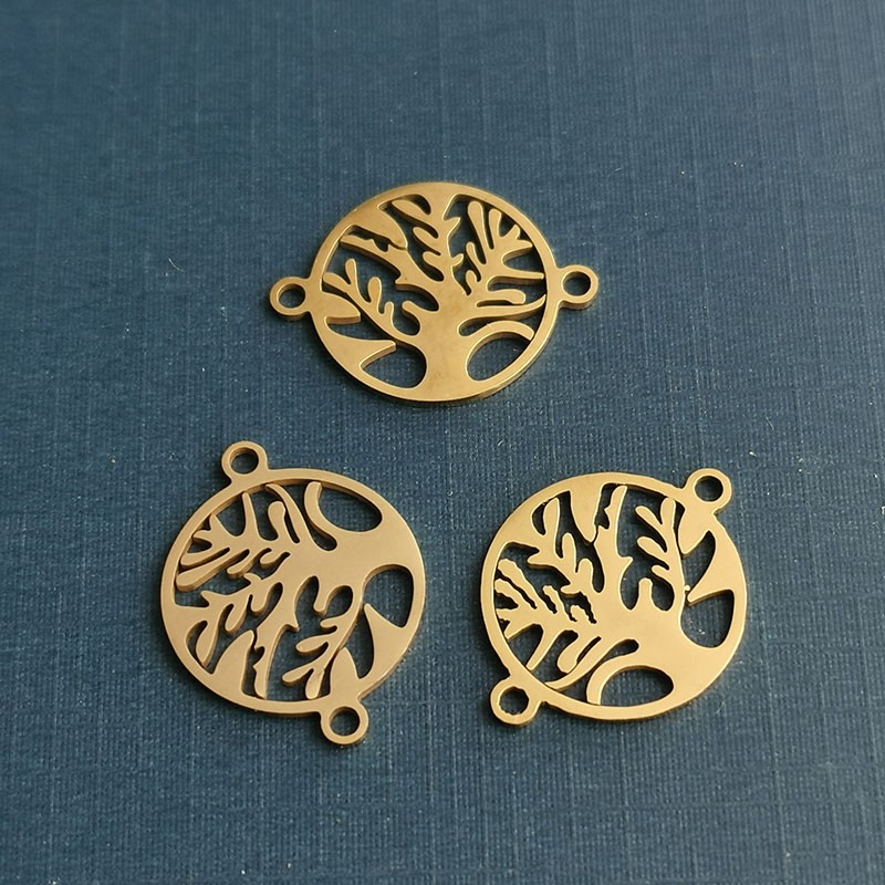 Factory wholesale personalized European and American style golden hollowed-out life tree pattern double-hole connection bracelet necklace accessories detail image 2