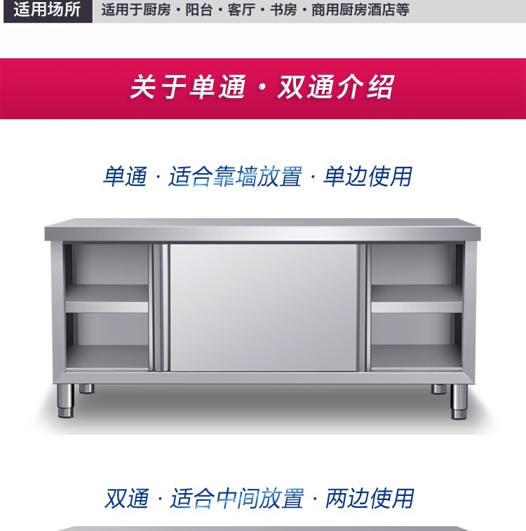 Stainless steel workbench, kitchen-specific sliding door, operation counter, loading counter, household and commercial storage cabinet detail image 2