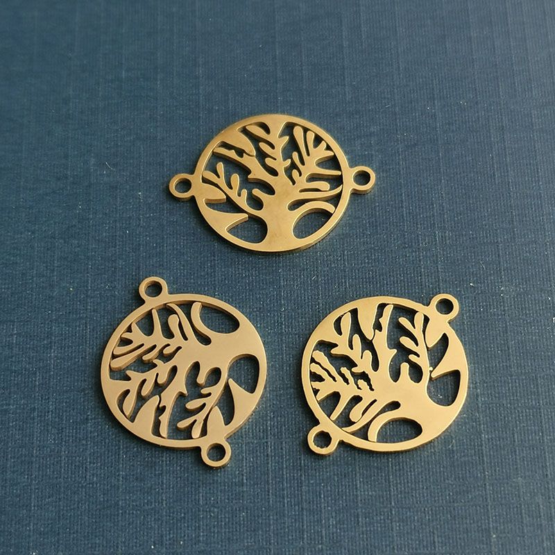 Factory wholesale personalized European and American style golden hollowed-out life tree pattern double-hole connection bracelet necklace accessories details Picture