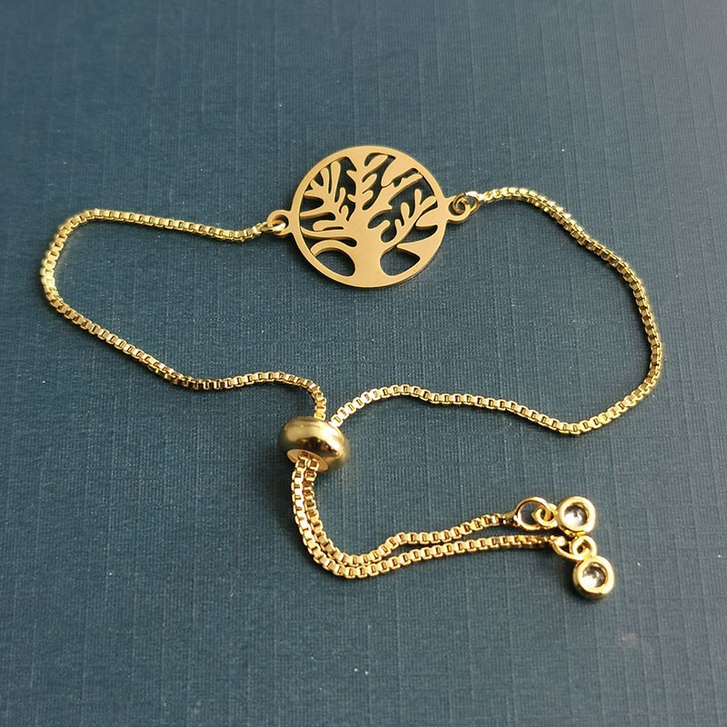 Factory wholesale personalized European and American style golden hollowed-out life tree pattern double-hole connection bracelet necklace accessories detail image 5