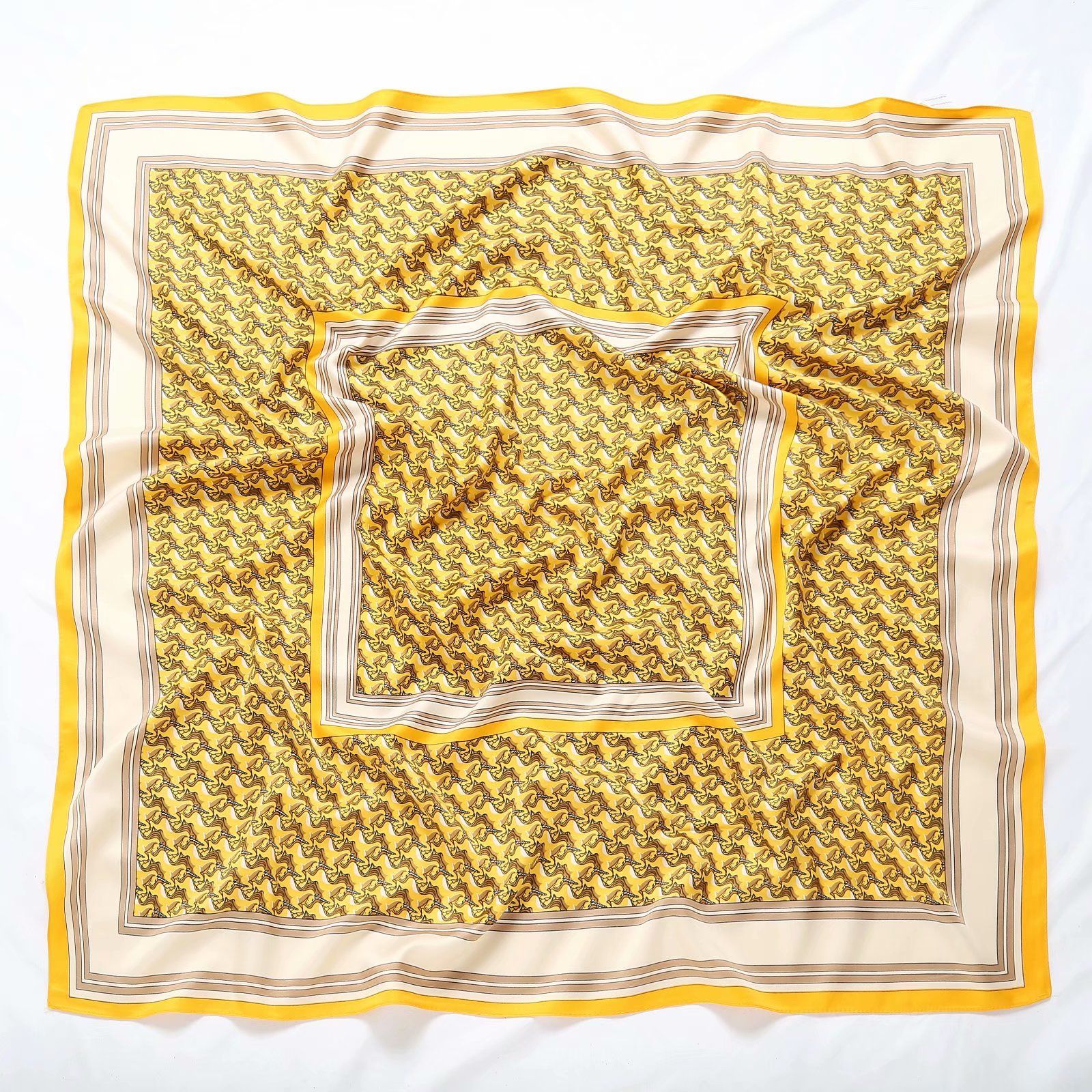 Wholesale of 90-inch faux silk square towels as gifts for Spring and autumn 2021, with color and print for export customization Item Picture