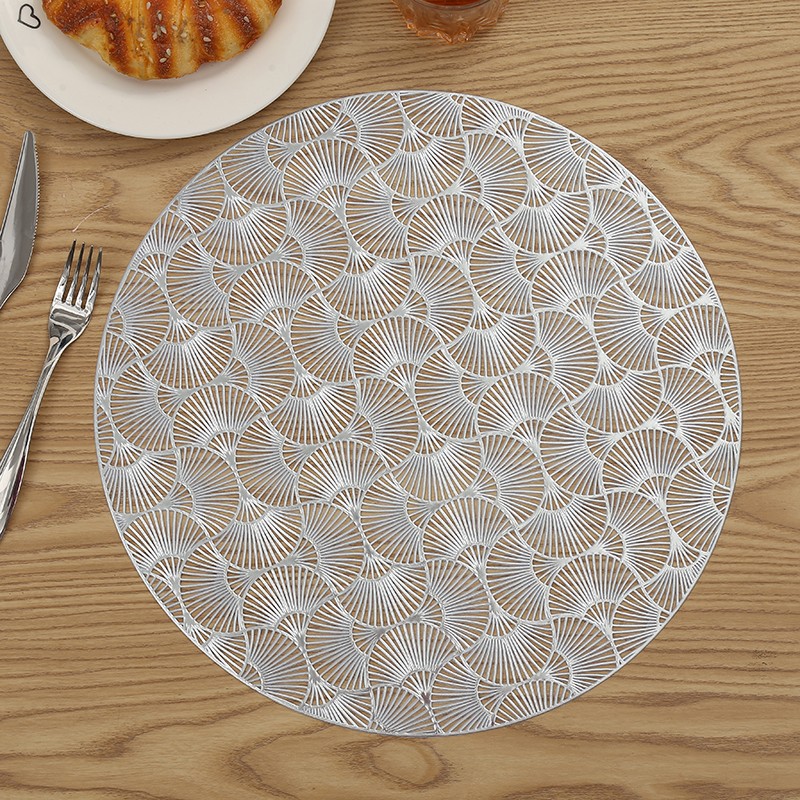 创意西餐垫 咖啡杯垫 pvc银杏叶镂空餐桌垫 防水易打理防滑圆形杯垫批发详情2