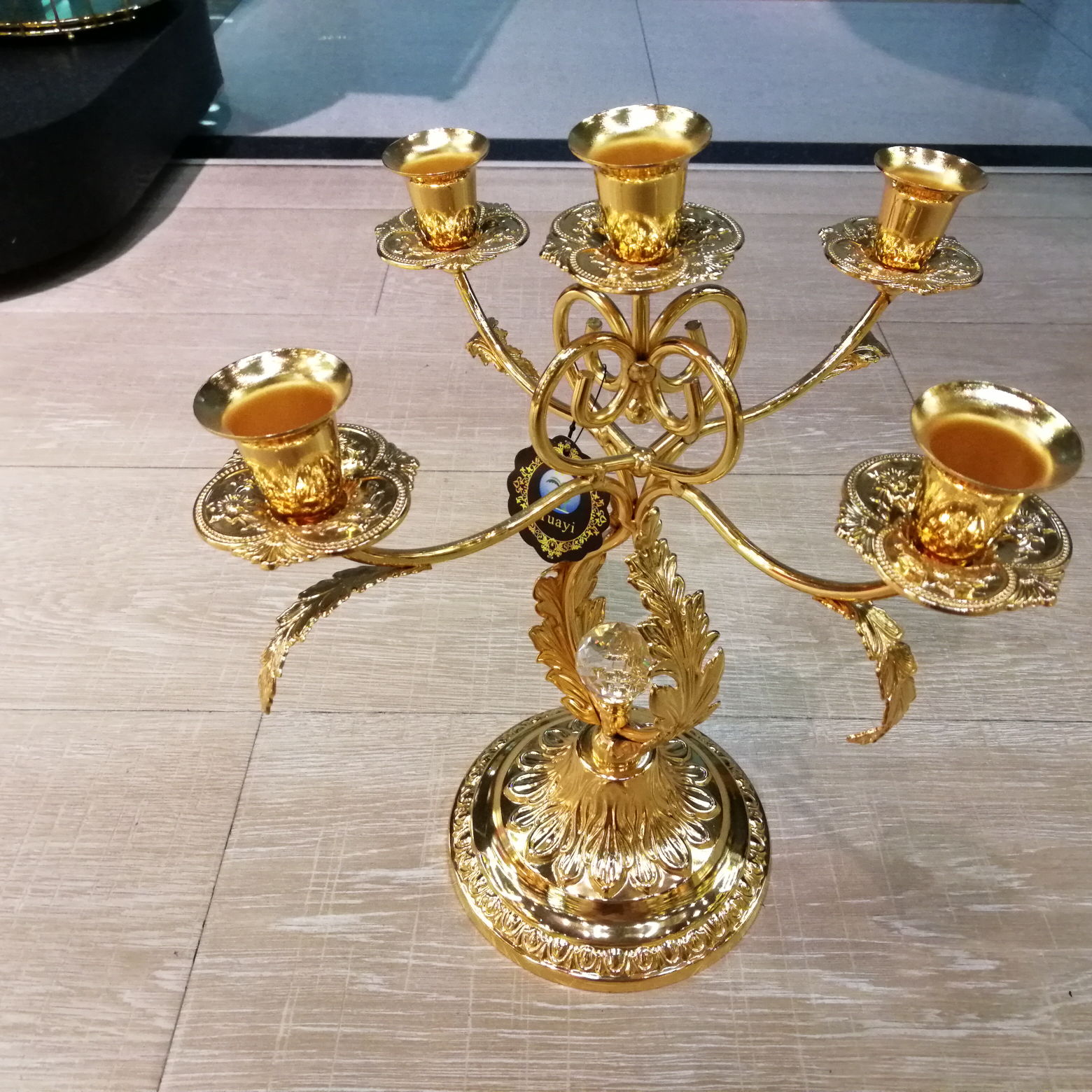 金色花朵水晶烛台5支