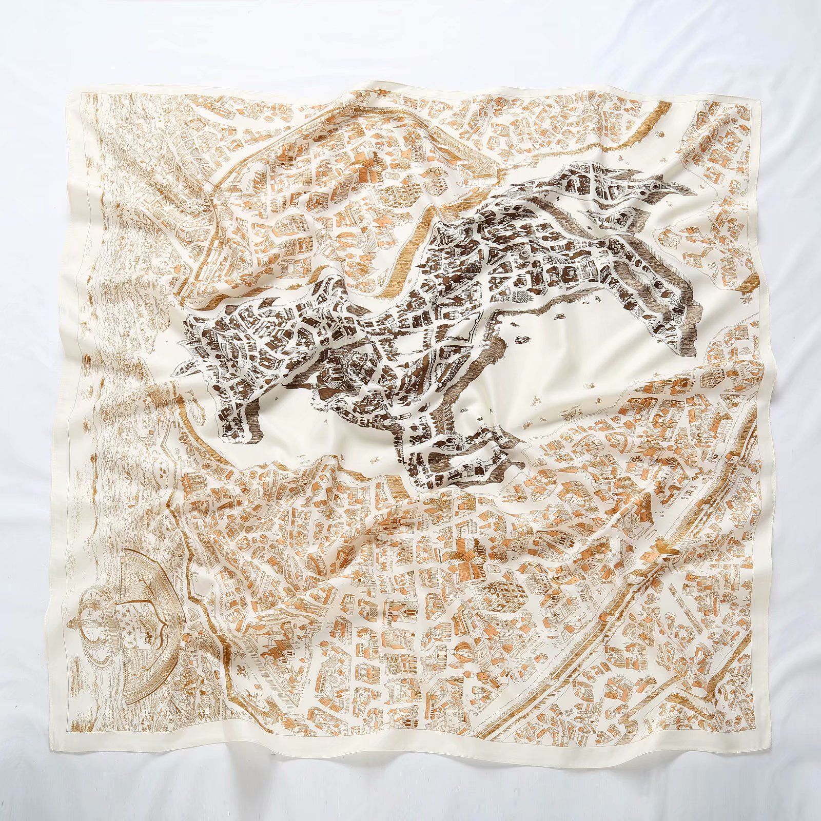 Wholesale of 90-inch faux silk square towels as gifts for Spring and autumn 2021, with color and print for export customization details Picture