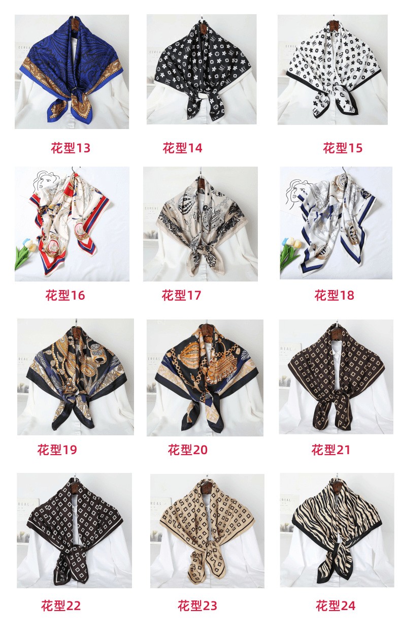 Wholesale of 90-inch faux silk square towels as gifts for Spring and autumn 2021, with color and print for export customization detail image 3