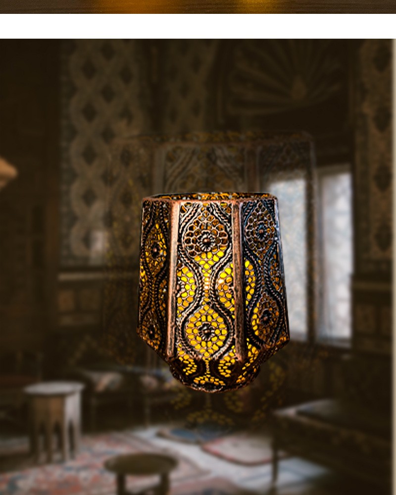 复古家居客厅卧室古铜镂空花纹铁艺八角烛台详情图2