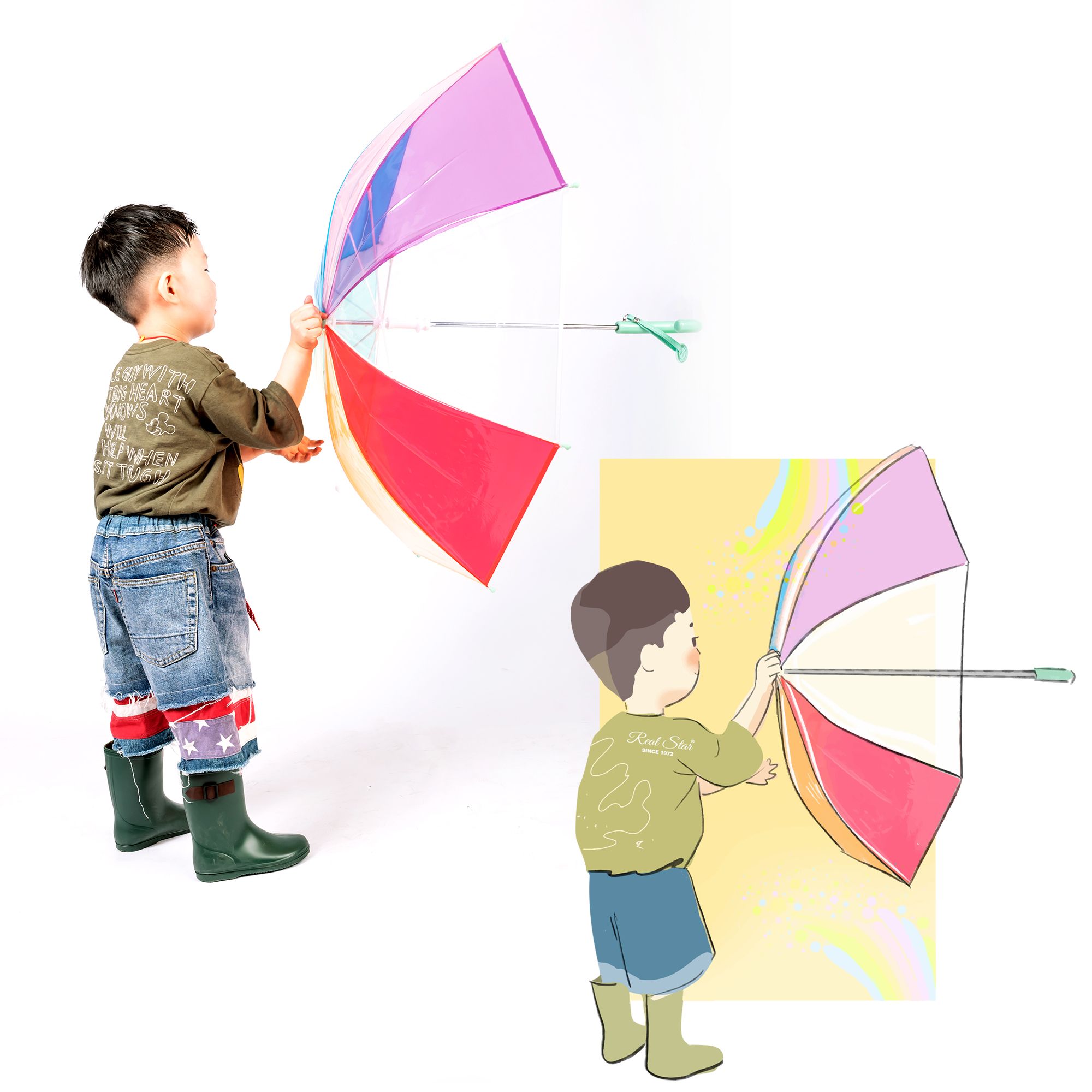 雨伞儿童伞彩虹透明雨伞小孩子防夹手雨伞POE雨伞安全透明伞长伞批发详情图5