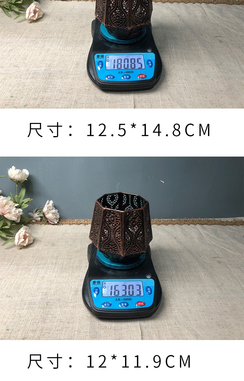 复古家居客厅卧室古铜镂空花纹铁艺八角烛台详情图8