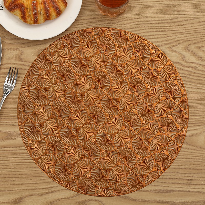 创意西餐垫 咖啡杯垫 pvc银杏叶镂空餐桌垫 防水易打理防滑圆形杯垫批发详情4
