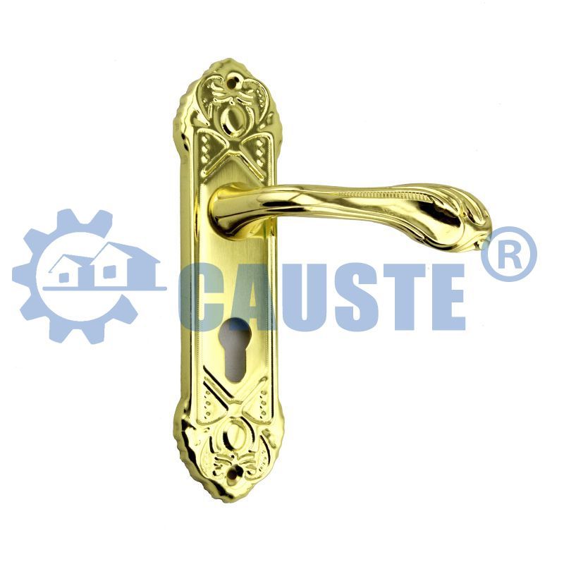 金色榫眼门锁铝把手门锁铁面板门锁详情图1