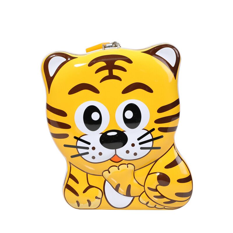 Image of a cartoon tiger piggy bank presented next to a cake beautifully packaged