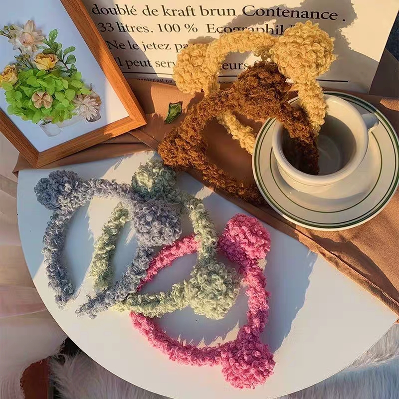 小熊耳朵毛绒发卡赵露思同款洗脸网红发箍女发窟可爱超萌头箍发带