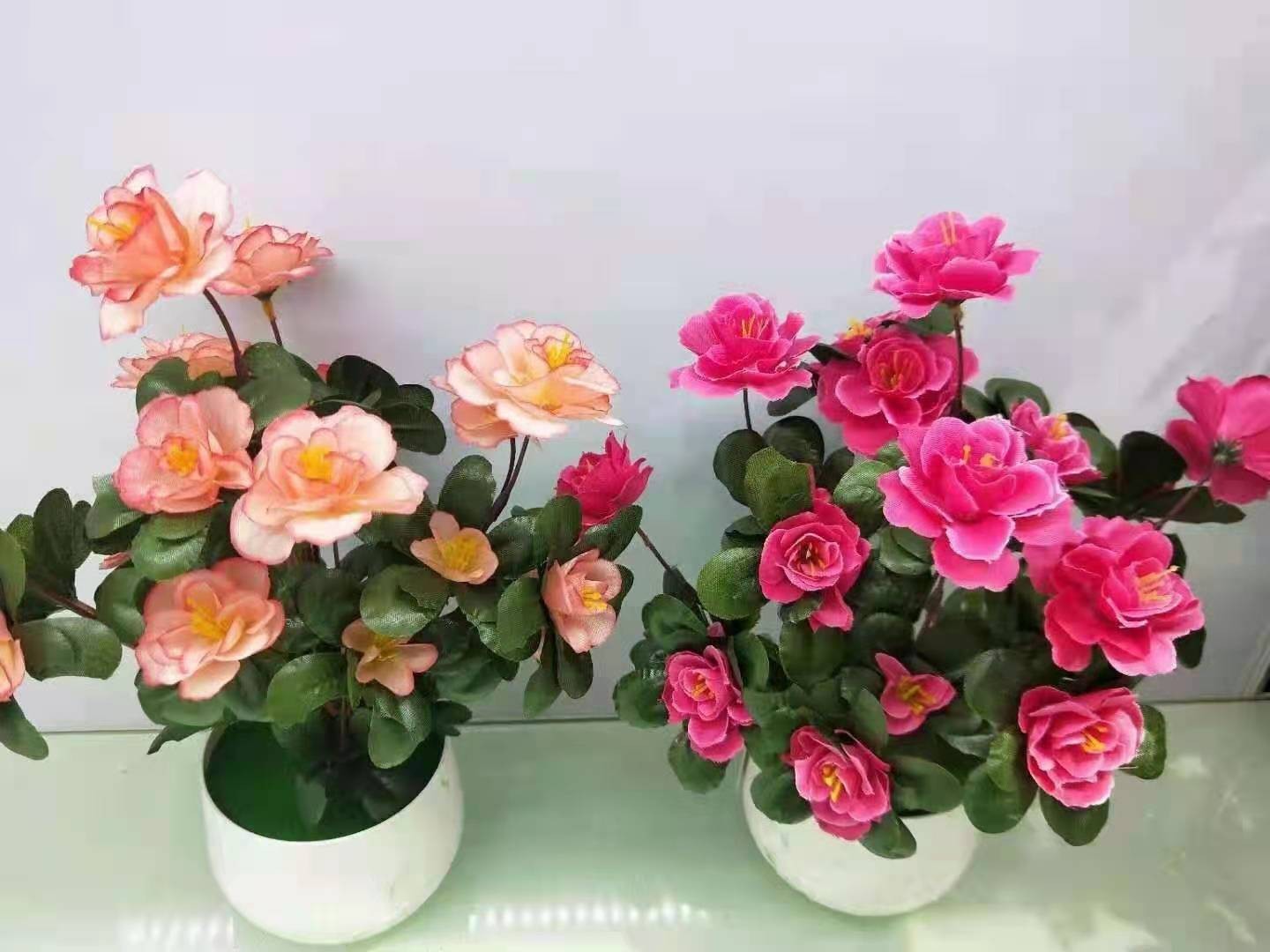 Rhododendron 7-prong artificial flower potted plant, creative bonsai, artificial decorative item, home flower and green plant, table decoration, artificial living room arrangement detail image 1