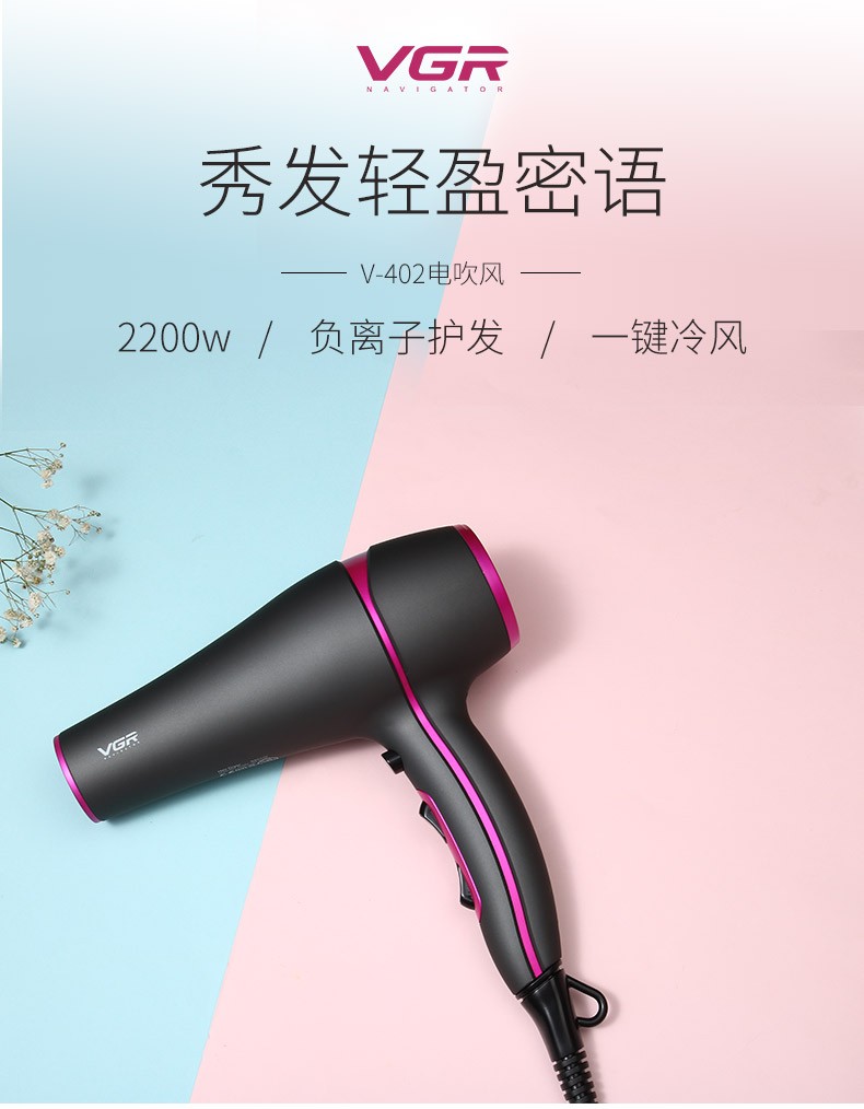 V-402 Foreign trade hair dryer, high-power quick-drying hair salon hair dryer with air nozzle, cross-border e-commerce pic 1