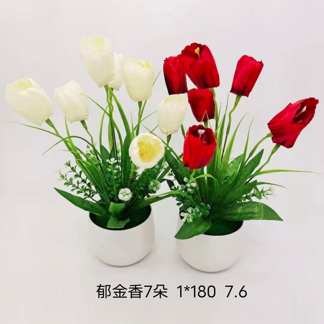 7 tulips, artificial green plants, potted silk flowers, flower arrangements, fences, artificial flowers, floral art sets, living room home decoration items detail image 2